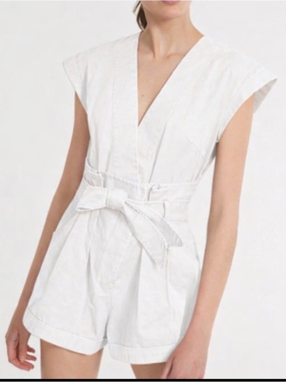 Marissa Webb Dixon paper bag cotton Romper white Dress Sz 4 pockets